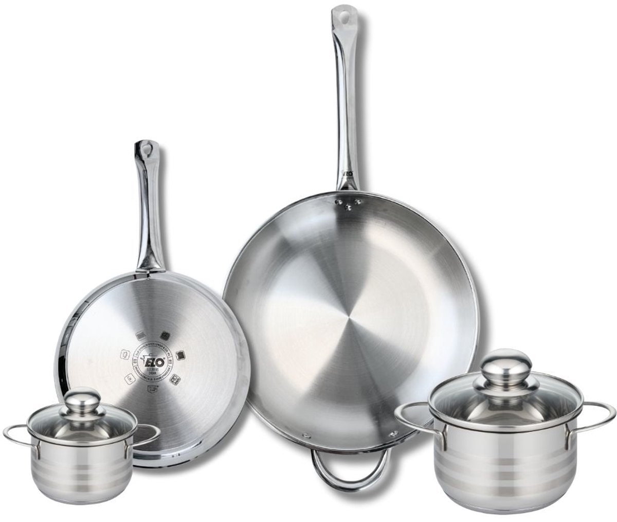 Set van 2 Bakpannen 24 en 32 cm en 2 Kookpotten 12 en 16 cm Elo Profi Brillant