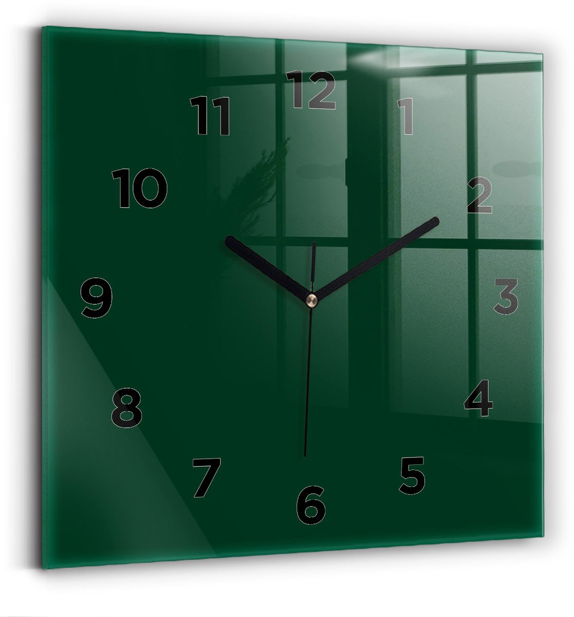 Wallfluent Wandklok - Groente Vierkante Glazen Wandklok - 30 cm x 30 cm - Groente Wandklok - Zwarte Handen - Wandklok Met Cijfers - Wandklok voor in de Keuken - Vierkante Glas Klok - Scandinavisch Wandklok - Vierkante Glazen Klok