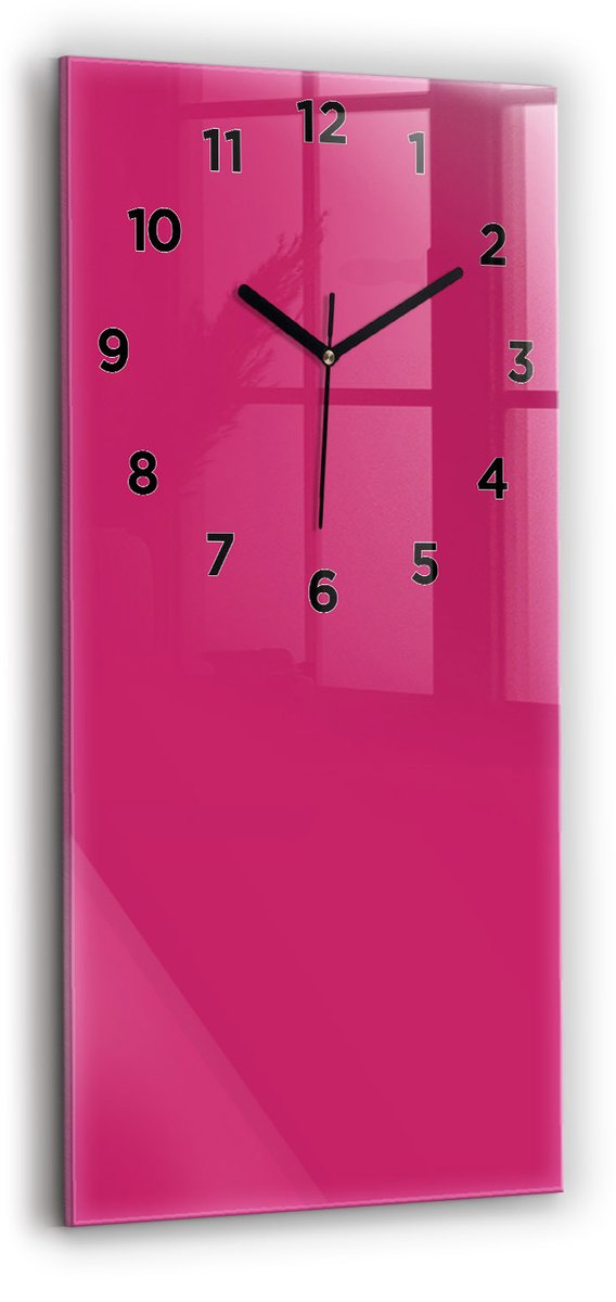 Wallfluent Wandklok - Roze Rechthoekige Glas Klok - 30 cm x 60 cm - Roze Wandklok - Zwarte Handen - Wandklok Met Cijfers - Wandklok Glas Woonkamer - Rechthoekige Glazen Wandklok - Scandinavisch Wandklok - Glazen Klok Rechthoekige