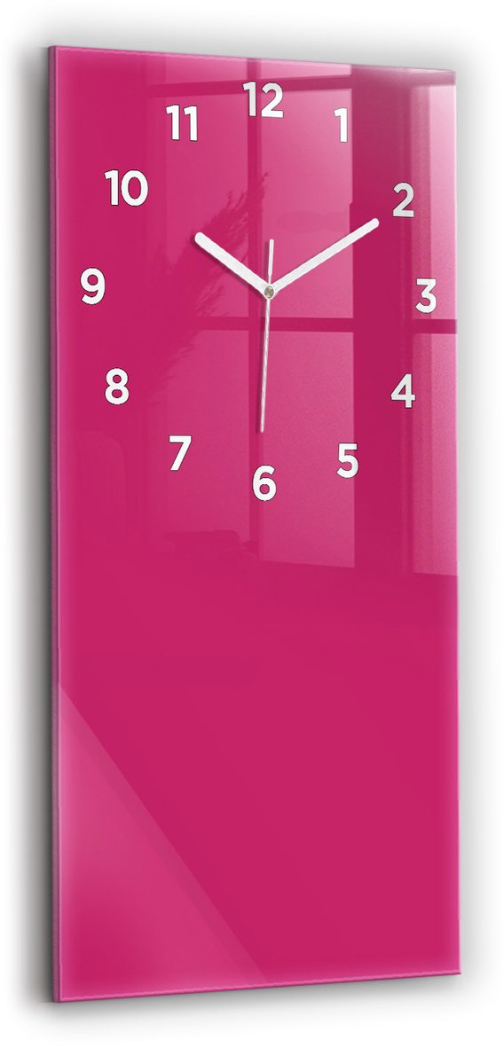 Wallfluent Wandklok - Roze Rechthoekige Glas Klok - 30 cm x 60 cm - Roze Wandklok - Witte Handen - Wandklok Met Cijfers - Wandklok Glas Woonkamer - Rechthoekige Glazen Wandklok - Scandinavisch Wandklok - Glazen Klok Rechthoekige