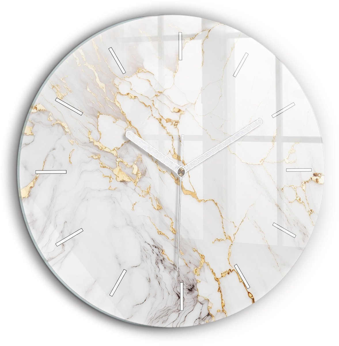 Wallfluent Wandklok - Decoratief marmer Stijlvolle Klok - 60 cm x 60 cm - Wit Wandklok - Witte Handen - Wandklok Zonder Cijfers - Kinder Wandklok Glas - Ronde Glazen Klok - Scandinavisch Wandklok - Klok met Print
