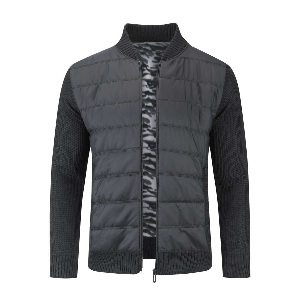 ALLTHEMEN Heren Cardigan met Opstaande Kraag - Color Block Trui met Ritssluiting - 3XL