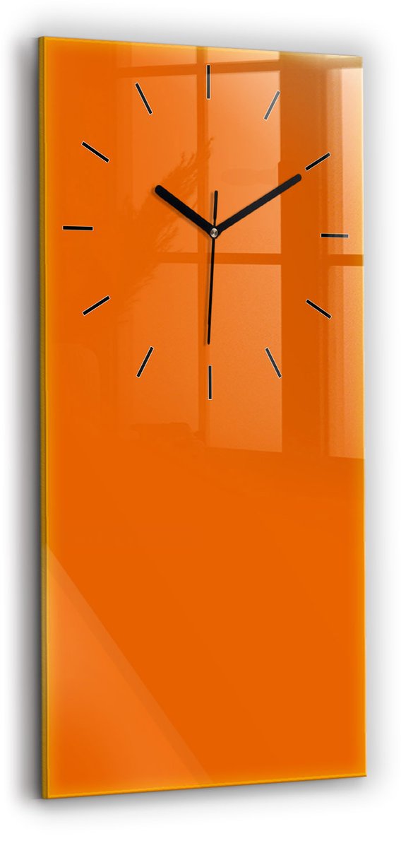 Wallfluent Wandklok - Oranje Rechthoekige Glazen Wandklok - 30 cm x 60 cm - Oranje Wandklok - Zwarte Handen - Wandklok Zonder Cijfers - Wandklok Glas Woonkamer - Glazen Klok Rechthoekige - Minimalistisch Wandklok - Rechthoekige Glas Klok