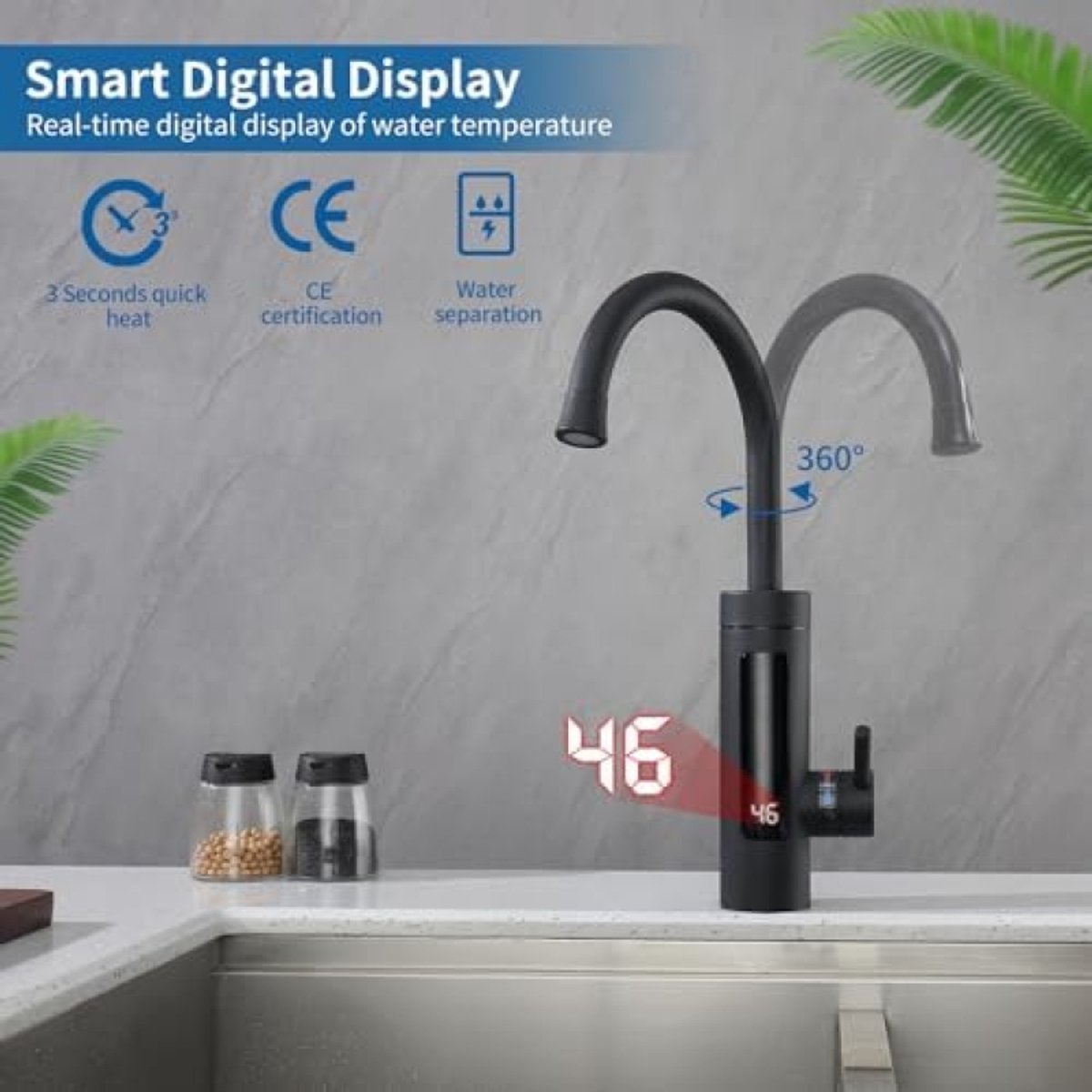 LED Elektrisch Wasserhahn Bad Küche Durchlauferhitzer Armatur 360 ° Drehbar 3300