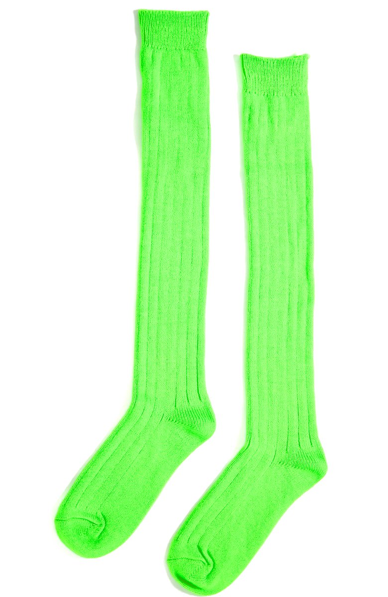 KIMU® Sokken Neon Groen Gebreid - Maat 39 40 41 42 43 44 45 46 - Dames Heren Unisex - Neon Groen Fluor UV Kniekousen Voetbalsokken Sportsokken Kniesokken Gebreide Kousen Festival