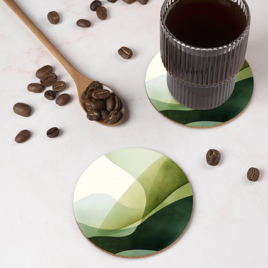 Sous-verres de verre - Rond - Vagues - Abstrait - Vert clair - Ornement - 10x10 cm - Dessous de verre - 6 pièces