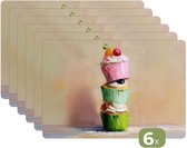 Napperons - 6 pièces - 45x30 cm - Set de table en plastique - Cupcakes - Empilés - Colorés - Fruits - Dessous de Assiettes - Décoration de table - Accessoires de décoration de table de Cuisine - Dessous de verre en Vinyl - Décoration de table