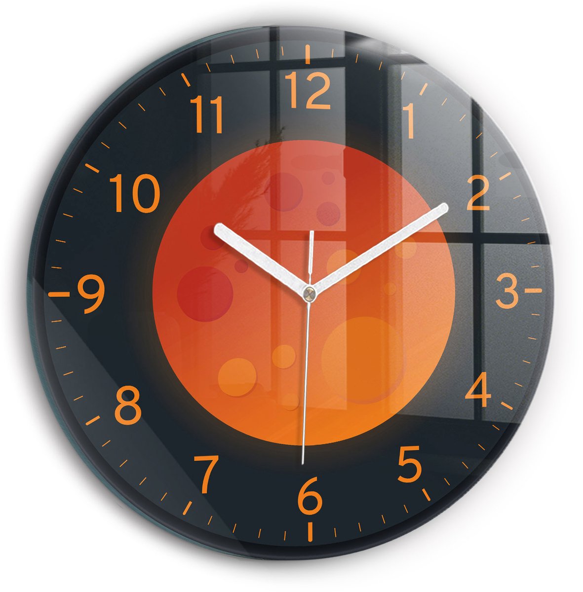 Wallfluent Wandklok - Volle maan Decoratieve Wandklok - 30 cm x 30 cm - Zwart Wandklok - Witte Handen - Wandklok zonder cijfers - Wandklok Glas Woonkamer - Klok met Afbeelding - Moderne Wandklok - Klok met Print