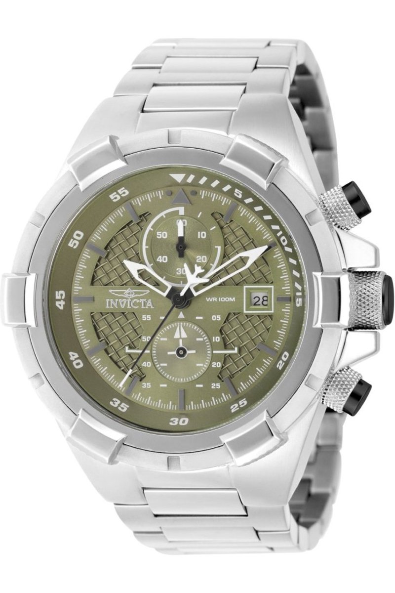 Invicta Aviator 49253 Heren Horloge - Waterdicht - Analoog - Quartz Uurwerk - Roestvrij Staal met groene Wijzerplaat - 50mm