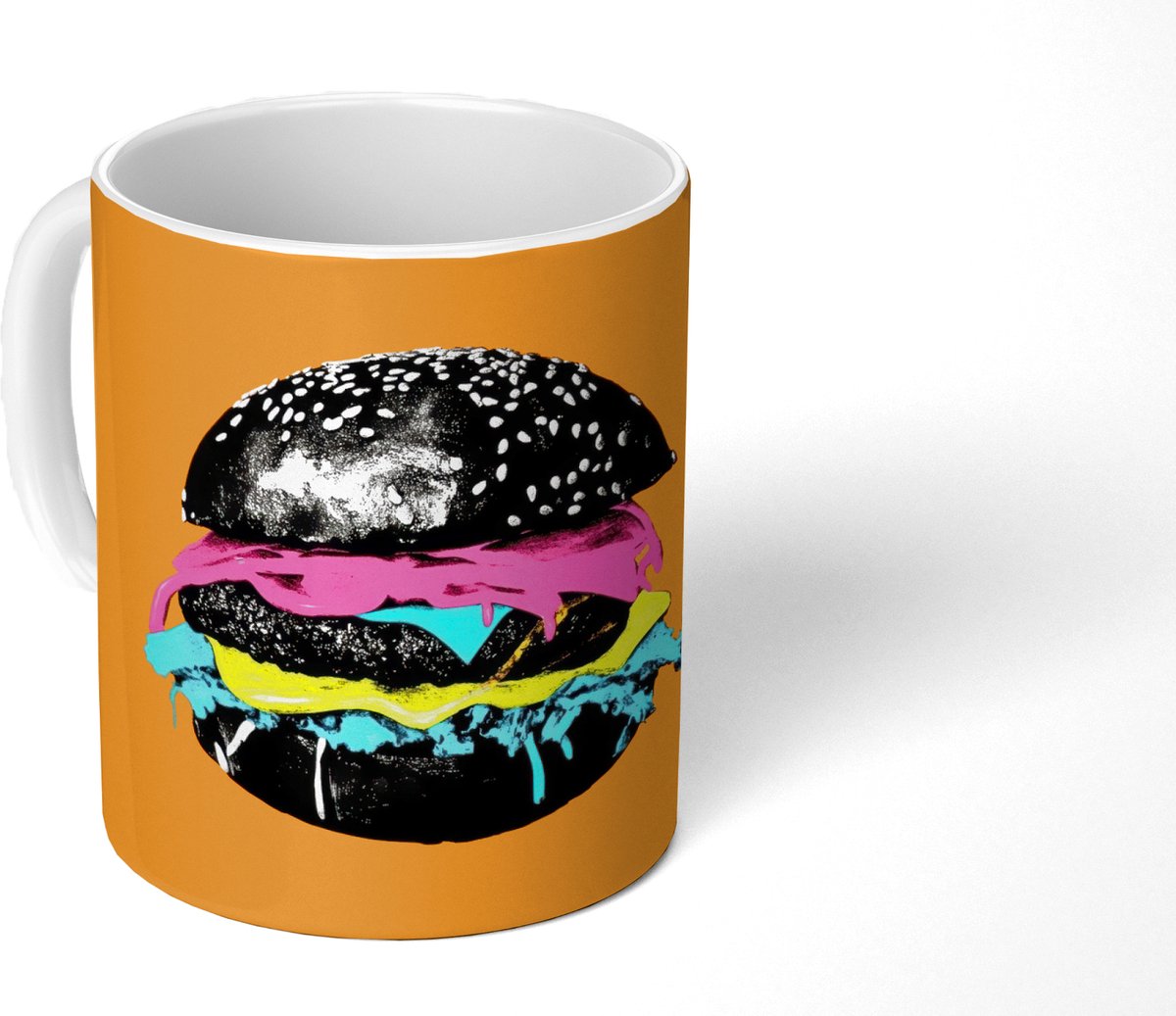 Mok - Koffiemok - Hamburger - Oranje - Neon - popart - Mokken - 350 ML - Beker - Koffiemokken - Theemok