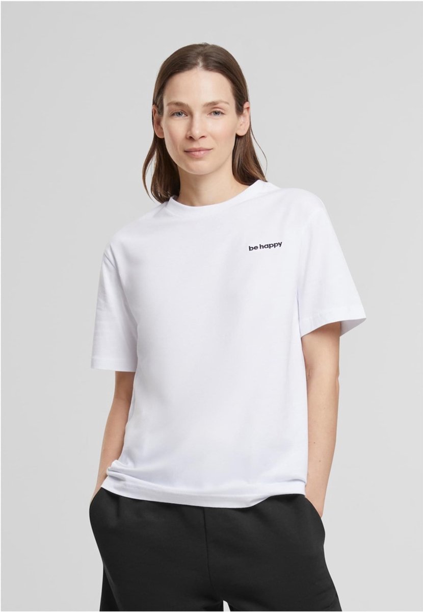 Mister Tee Be Happy Wording EMB Dames Tshirt S Wit