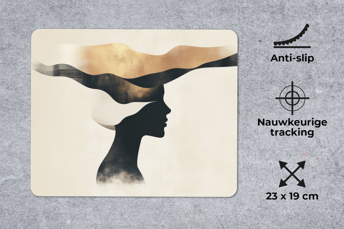 Muismat 23x19 cm - Mousepad Vrouw - Golven - Zwart - Muismatten