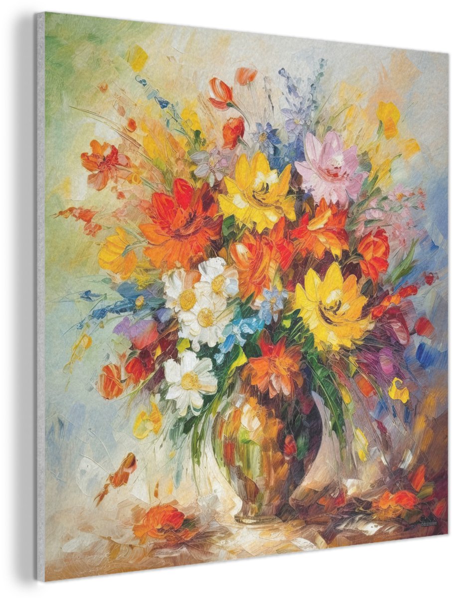 Akoestisch wandpaneel 40x40 cm - Vilt schilderij Bloemen - Kleurrijk - Olieverf - Bloempot - Akoestische panelen - Geluidsdempende wanddecoratie - Geluidsisolatie woonkamer - Muurdecoratie geluidspanelen