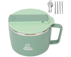 RVS Thermische Noodle Kom - Met Deksel, Eetstokjes en Spork - Voor Ramen, Udon, Instant Nudels, Lunch en Muesli - 1200 ml