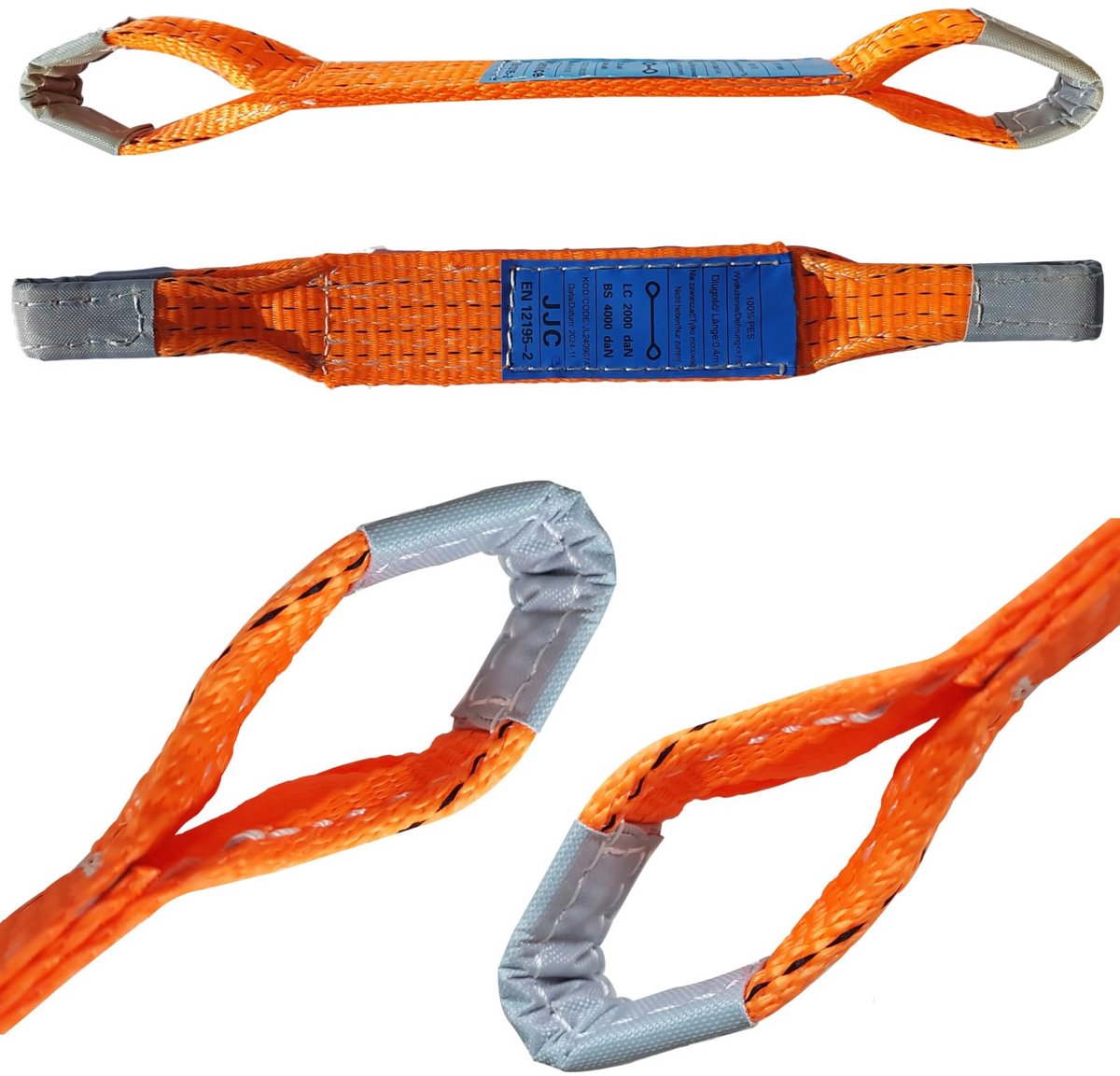 4 Stuks Wielspanband - Met Dubbele Lussen - Voor Autotransport en Wielbeveiliging - 50 mm Oranje