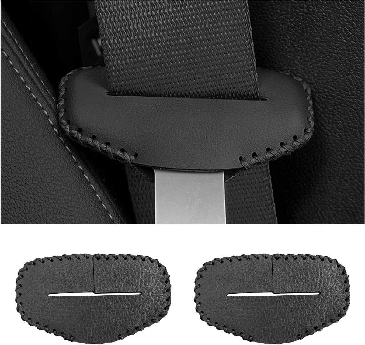 Image of 2-delige veiligheidsgordelgesp, krasbestendige leren autogordel, holster met clip voor de uitlaat, beschermer voor de gesp van de autogordel, universele interieuraccessoires voor de meeste voertuigen (zwart)