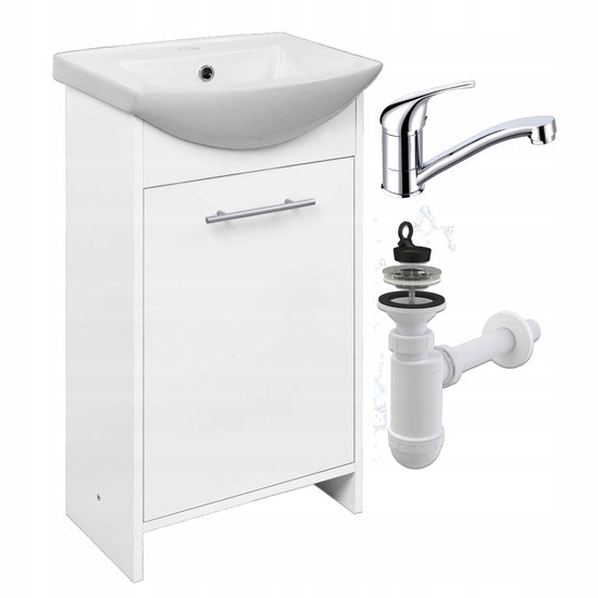 STAMAR - Meuble de salle de bain avec lavabo 45 po, robinet Fight, siphon pivotant - Witte
