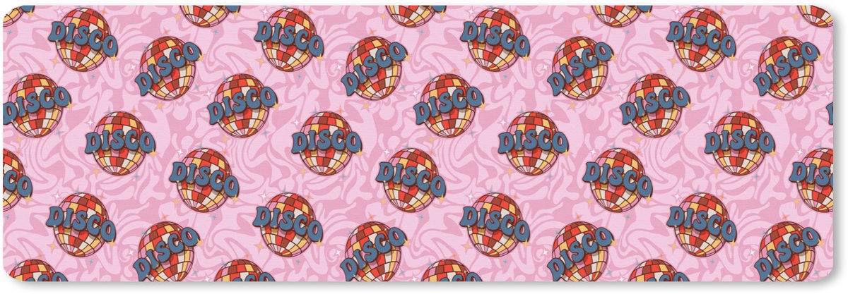 Muismat XXL 90x30 cm - Bureau onderlegger - Bureau mat Disco - Bal - Patroon - Roze - Bureaumat - Gaming mousepad xl - Bureaulegger groot - Computer deskmat