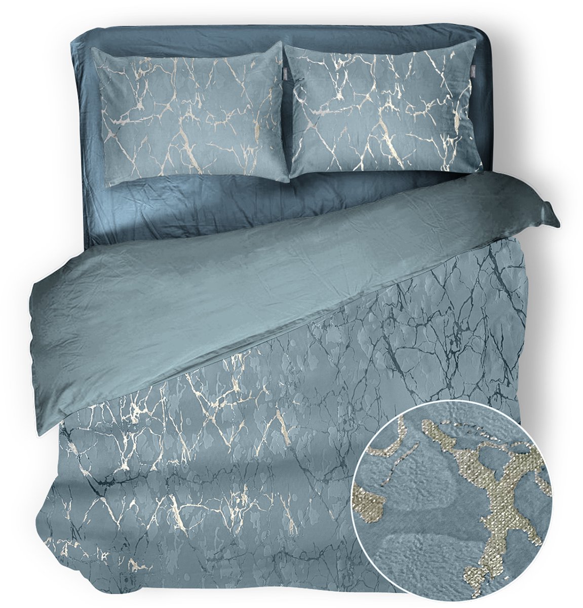 Eleganzzz Dekbedovertrek Marbel Foil Velvet - Mineral - Dekbedovertrek 240x200/220cm - 100% Velvet - Lits Jumeaux dekbedovertrekken