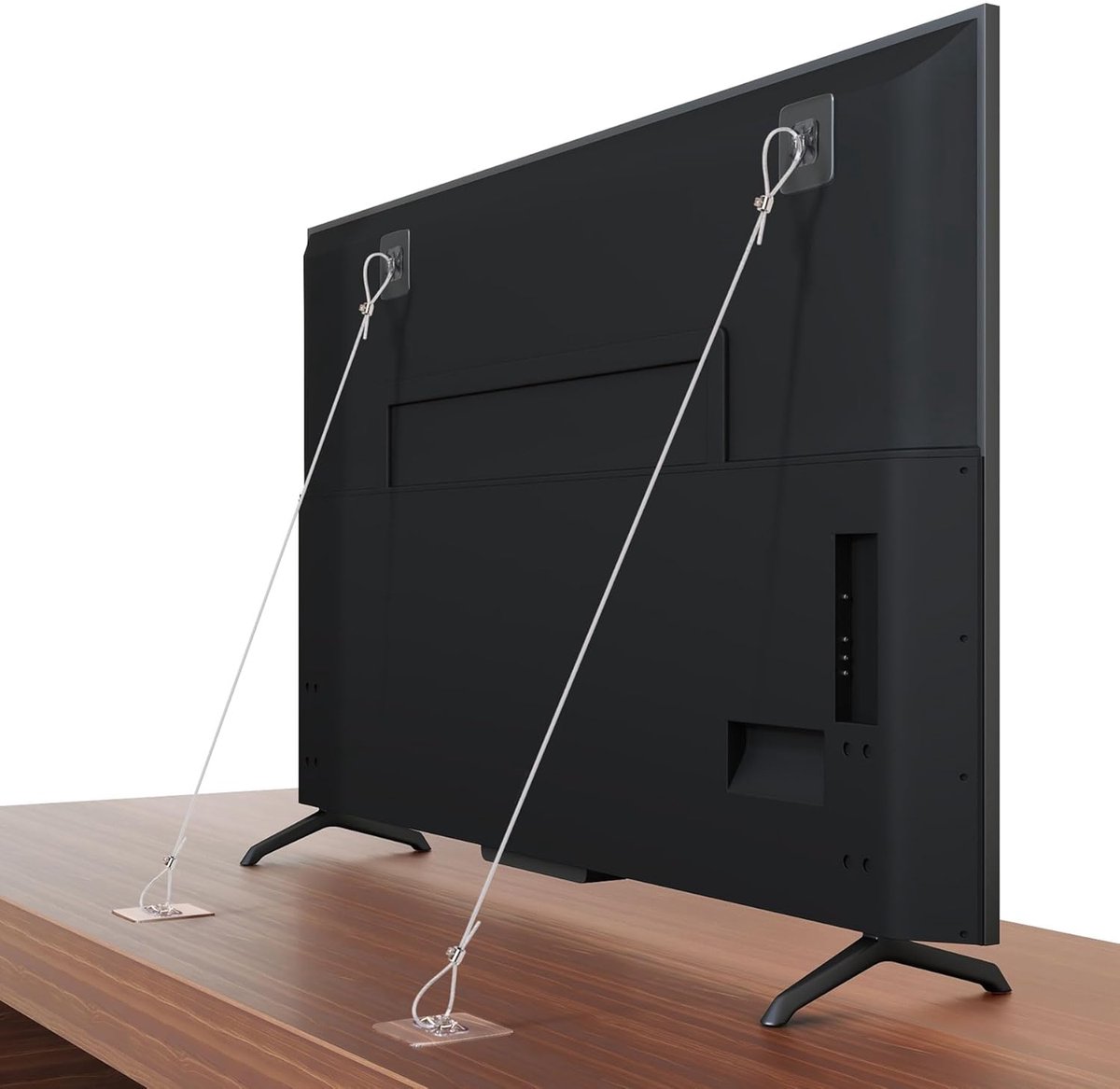 Image of 6-pack verstelbare metalen tv-veiligheidsriemen van 42 inch, boorvrije, zelfklevende, anti-kantel meubelmuurankers voor kindveiligheid, bevestig platte schermen aan muren, kasten, standaards of bureaus, dressoirs, boekenplanken
