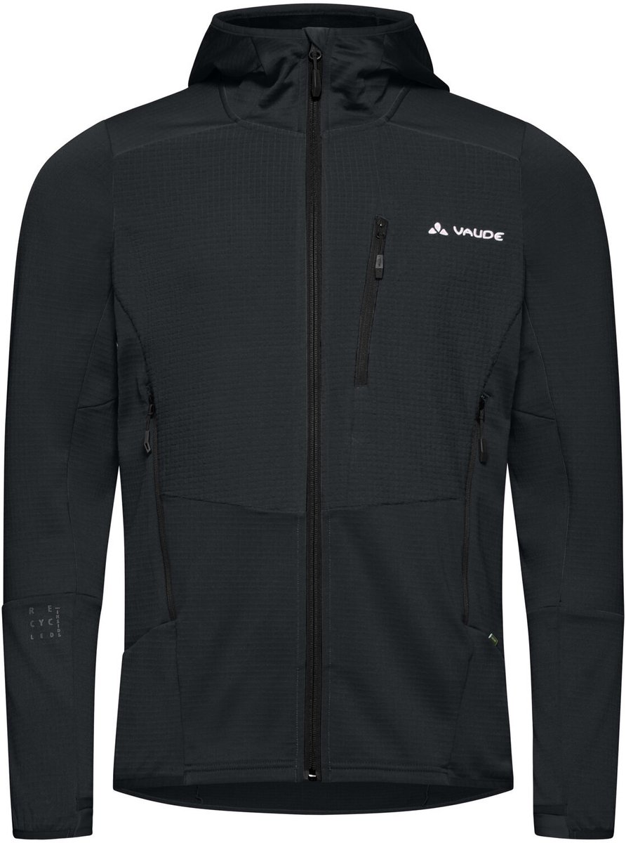 VAUDE Men’s Monviso Hooded Grid Fleece Jacket Jas outdoorjas met kap fleece Heren Outdoorjas Zwart