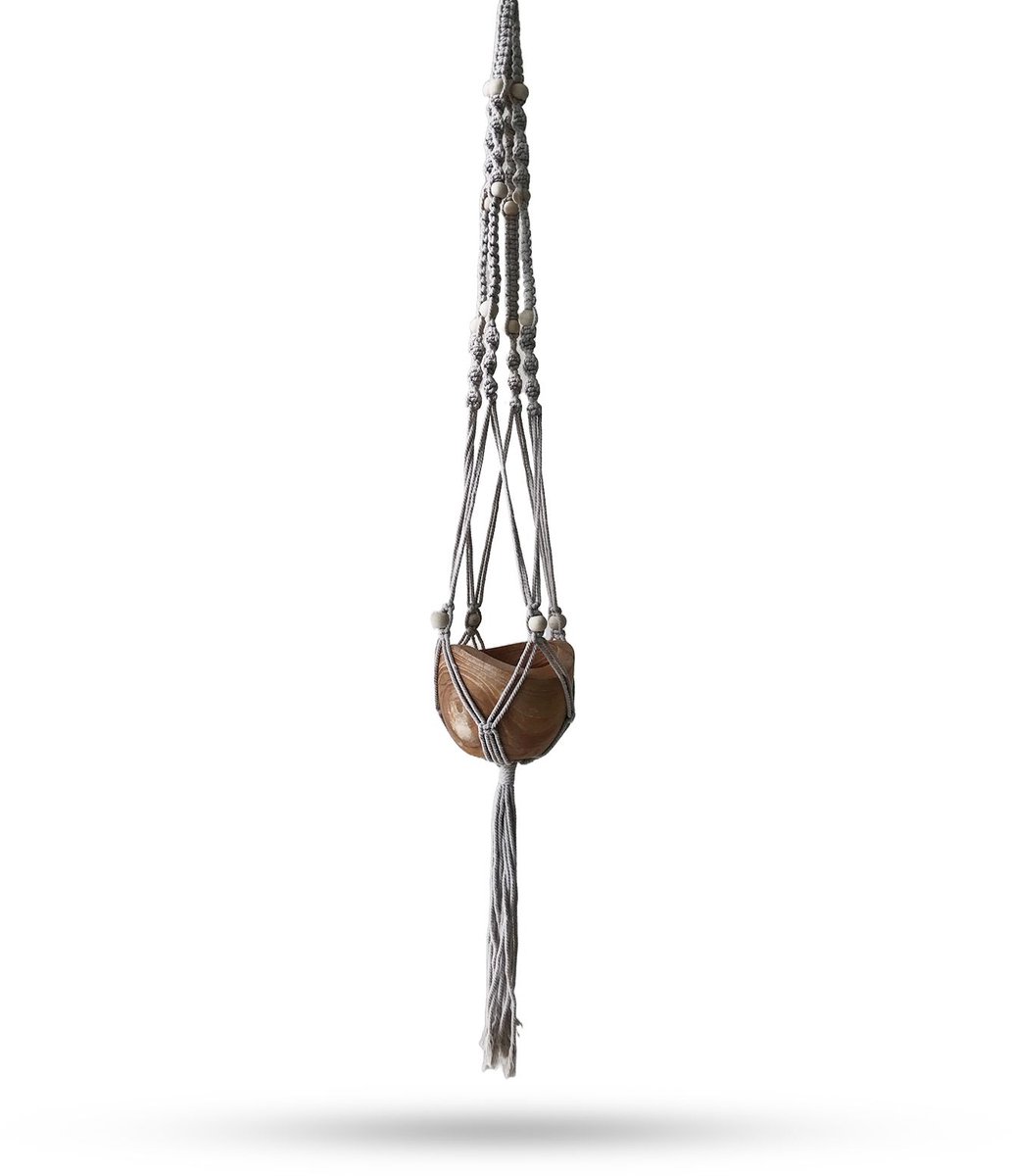 Macramé pannenlap met kralen - beige - 1 meter