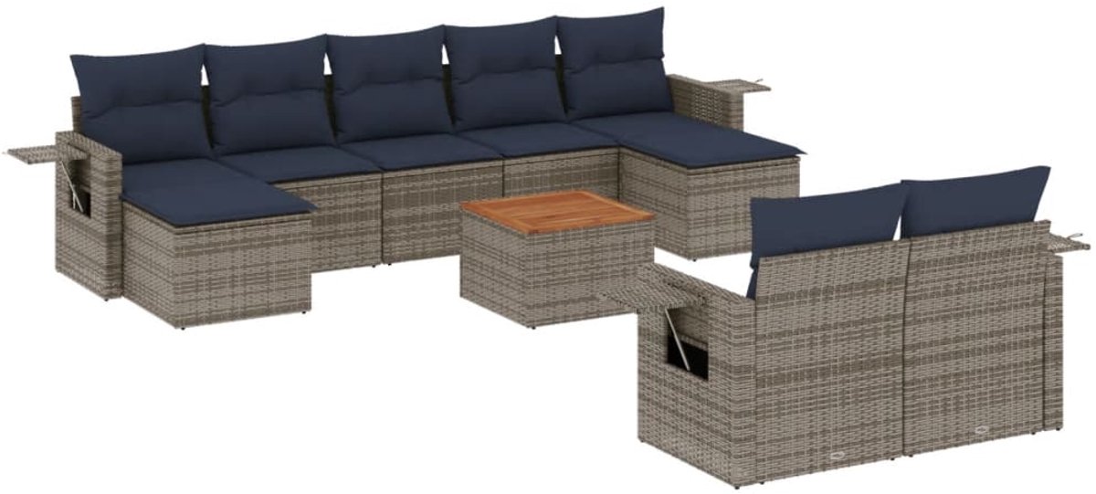 vidaXL - 10-delige - tuinbankset - met - kussens, - grijs - polyrotan