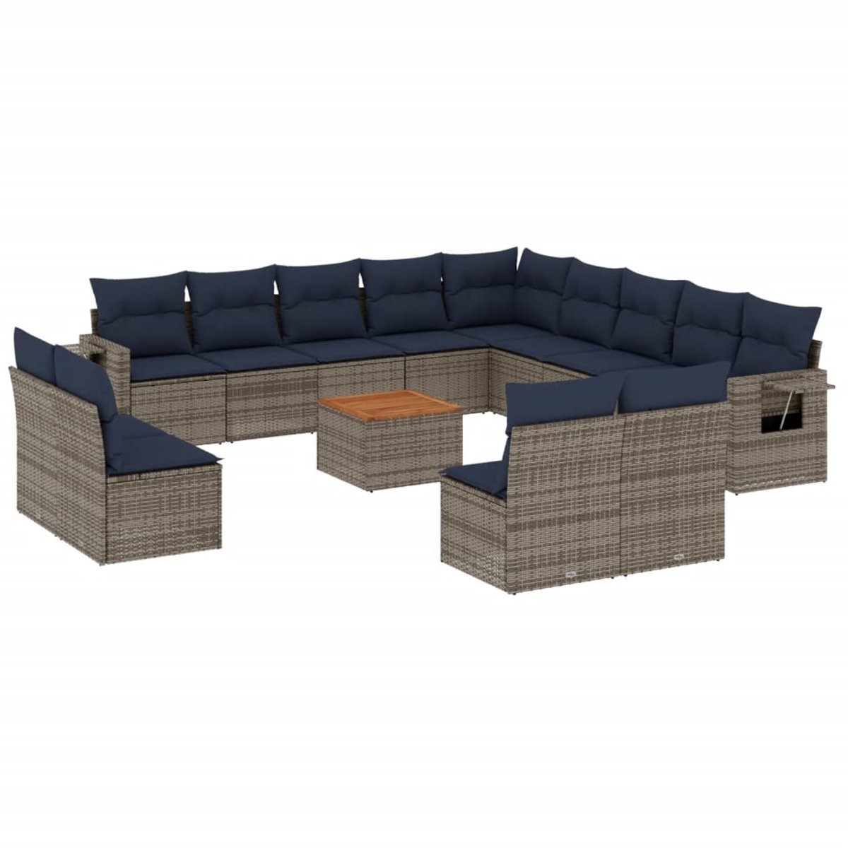 vidaXL - 14-delige - tuinbankset - met - kussens, - grijs - polyrotan