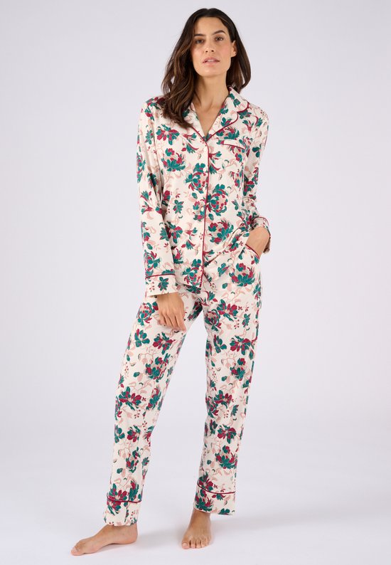 MIA LUCCE Pyjama dames lange pyjama set met knoopsluiting flanellen