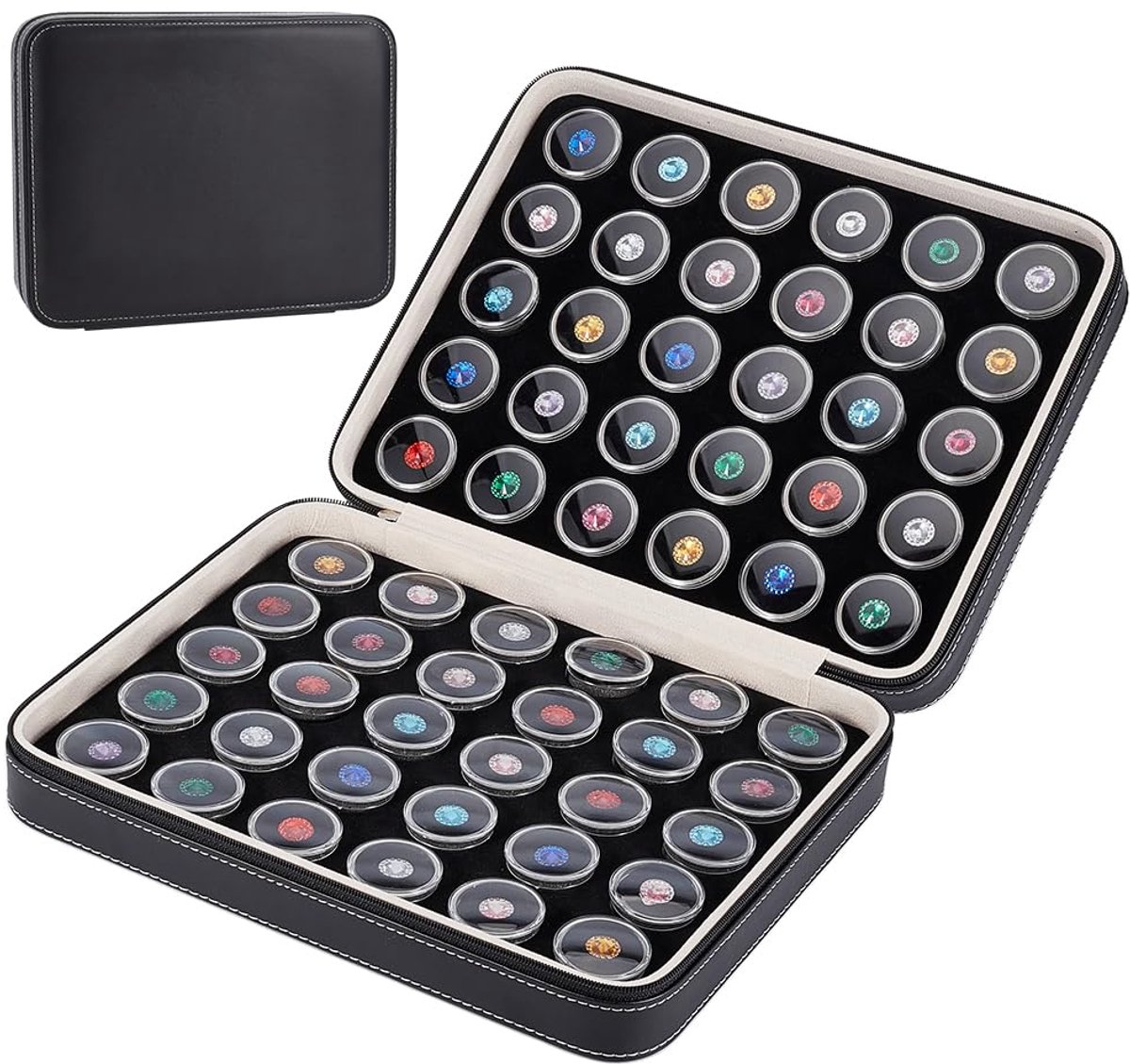 60 Stuks Zwarte Plastic Edelstenen Potten - 32 x 17 mm Sluitbare Opbergdoos met Schuim Inzetstuk