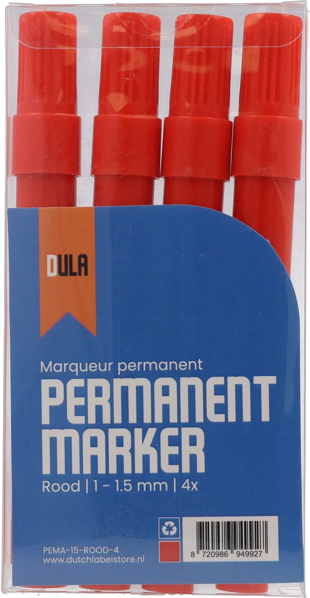 Permanent marker rood - Permanente stift - 1 - 1.5 mm ronde punt markers - 4 stuks rode stiften permanent - DULA