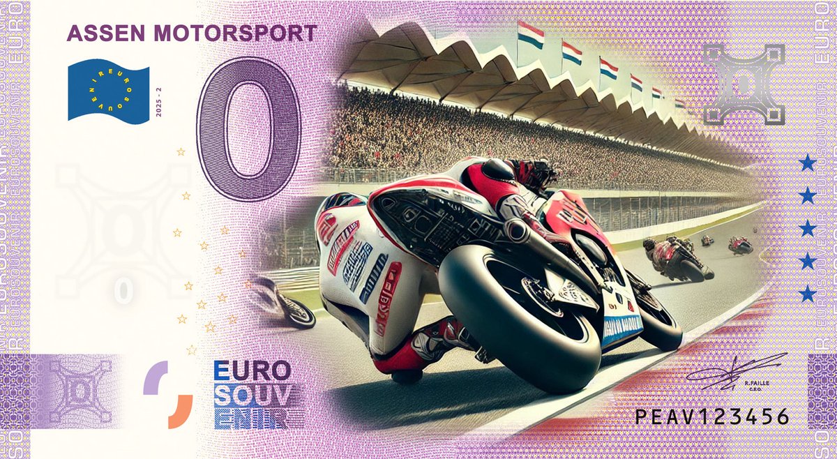 0 Euro biljet Nederland 2025 - Assen Motorsport KLEUR