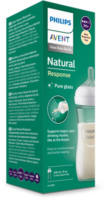 Biberon Philips Avent Natural Response - 1 Biberon - 240 ml - 1 Mois et + - Tétine Speed 3 - Glas - SCY933/01 - Biberons