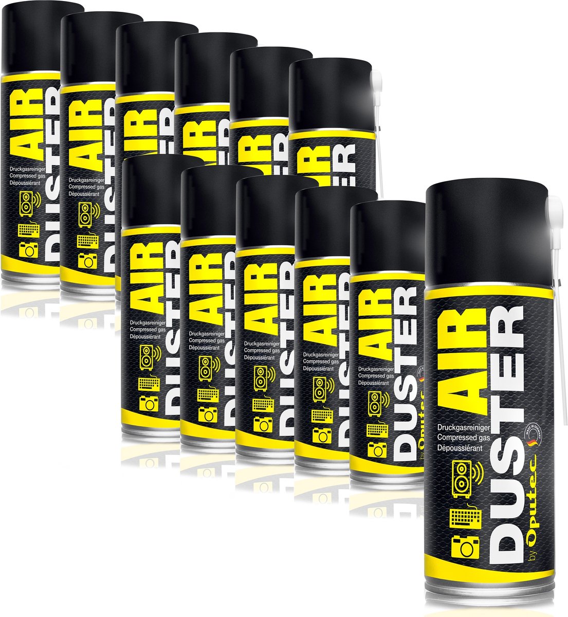 Oputec 12 x 400ml spray – air duster / drukluchtreiniger – toetsenbord reiniger met verlengstuk – Made in Germany