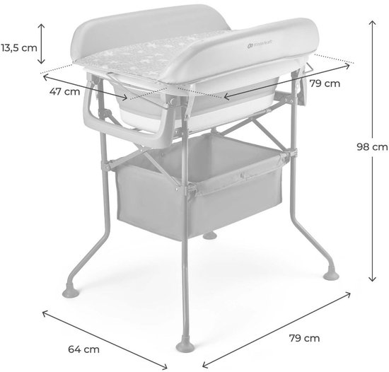 Kinderkraft BUBBLY Multifunctioneel Badje met Verschoontafel op Standaard - 5 Configuraties: Badje, Verschoonmat, Badje op Standaard, Verschoontafel op Standaard & Opgehangen Frames - Stilistisch Grijs van Kinderkraft — afbeelding 5
