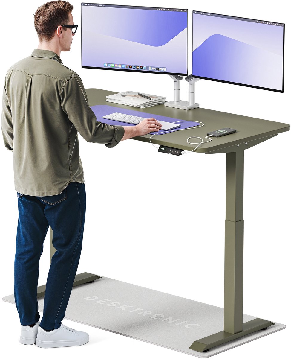 Desktronic HomeOne Zit-sta Bureau Elektrisch In Hoogte Verstelbaar, 140x70 cm Groente/Groente, Stille Dubbele Motor, Hoogte 72-119cm