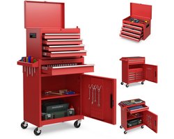 COSTWAY 2-in-1 werkplaatswagen incl. koffer & 8 vakken & haken & verstelbaar rek, gereedschapswagen afsluitbaar op wielen zonder gereedschap