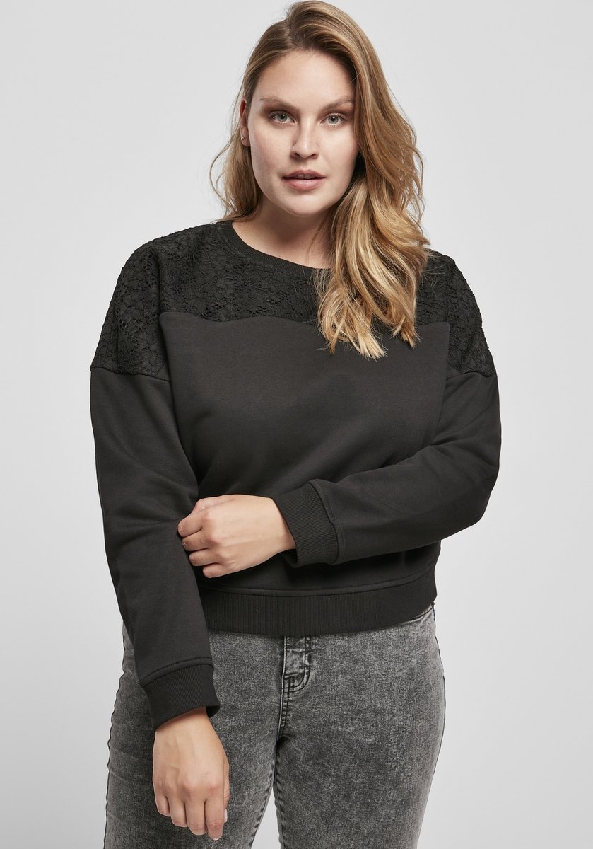 Urban Classics Short Oversized Lace Inset Sweater/trui XS Zwart