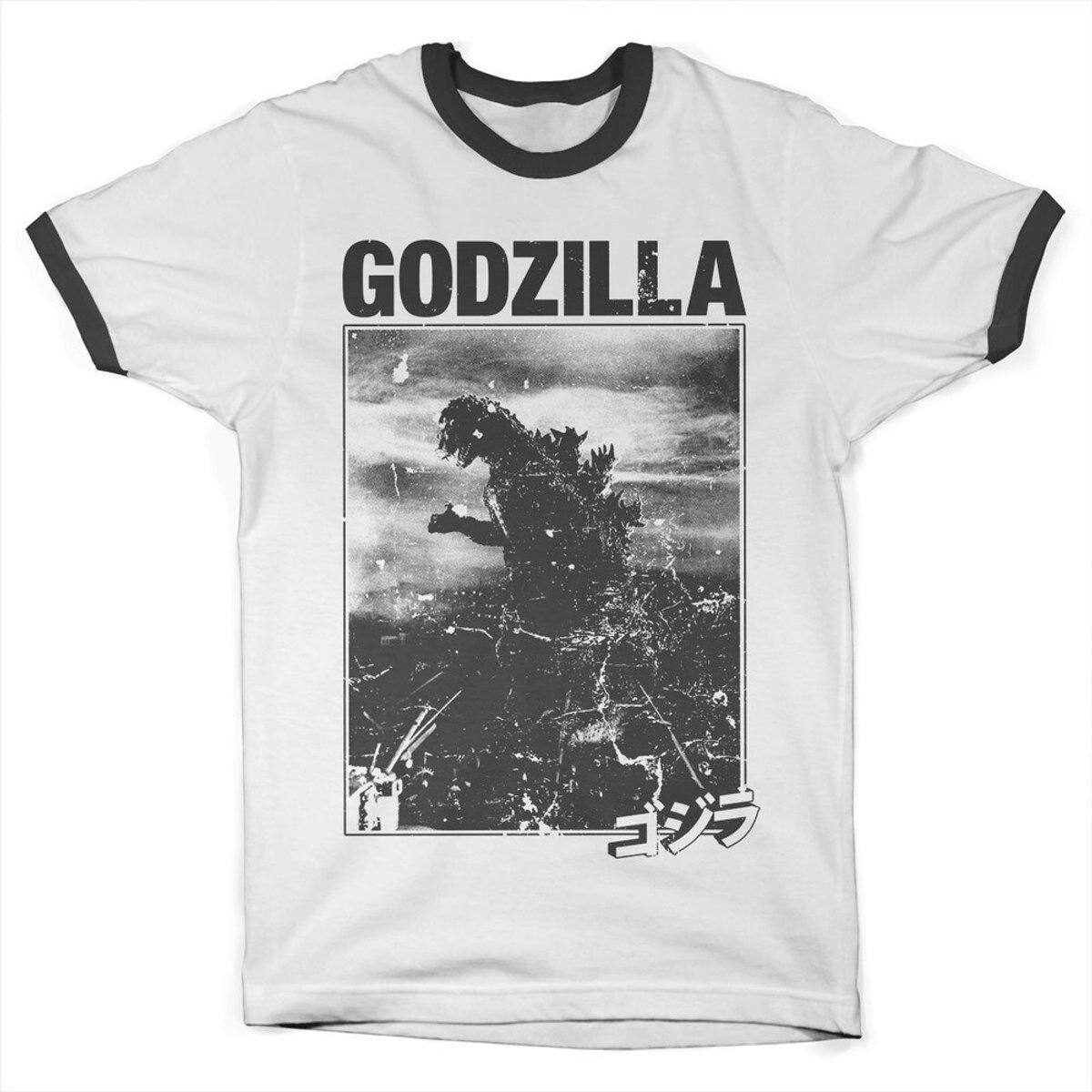 Godzilla Vintage Ringer Tee T-shirt, wit/it/zwart