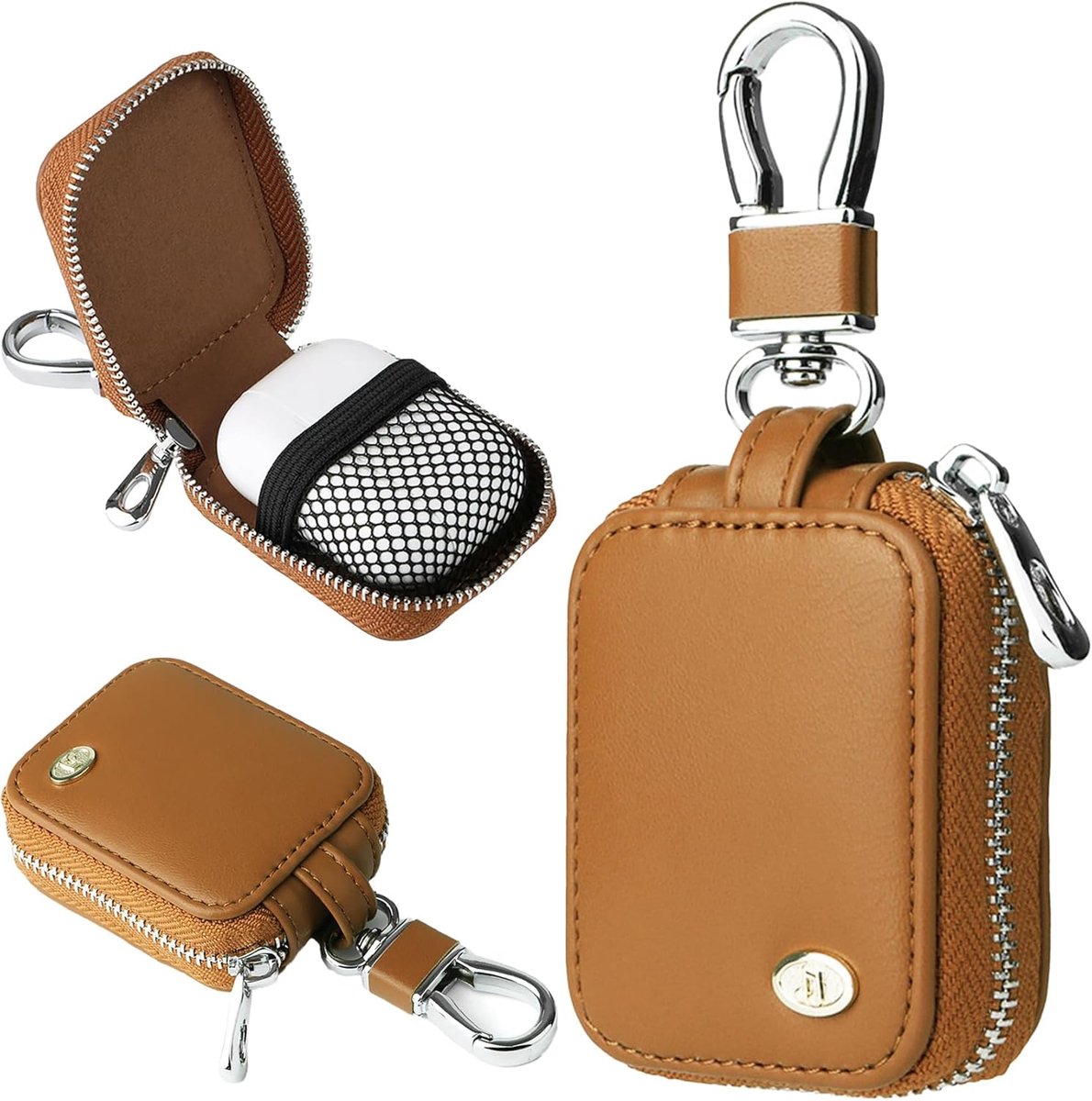 Compacte PU Leren Oordopjes Hoes met Ritssluiting en Karabijnhaak voor AirPods en Accessoires