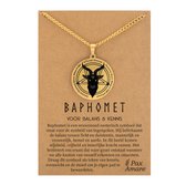 Baphomet Ketting op Cadeau Kaartje - Goudkleurig - Spirituele Talisman - Roestvrij Staal / Stainless Steel - Duivel Symbool - 60cm - Pax Amare