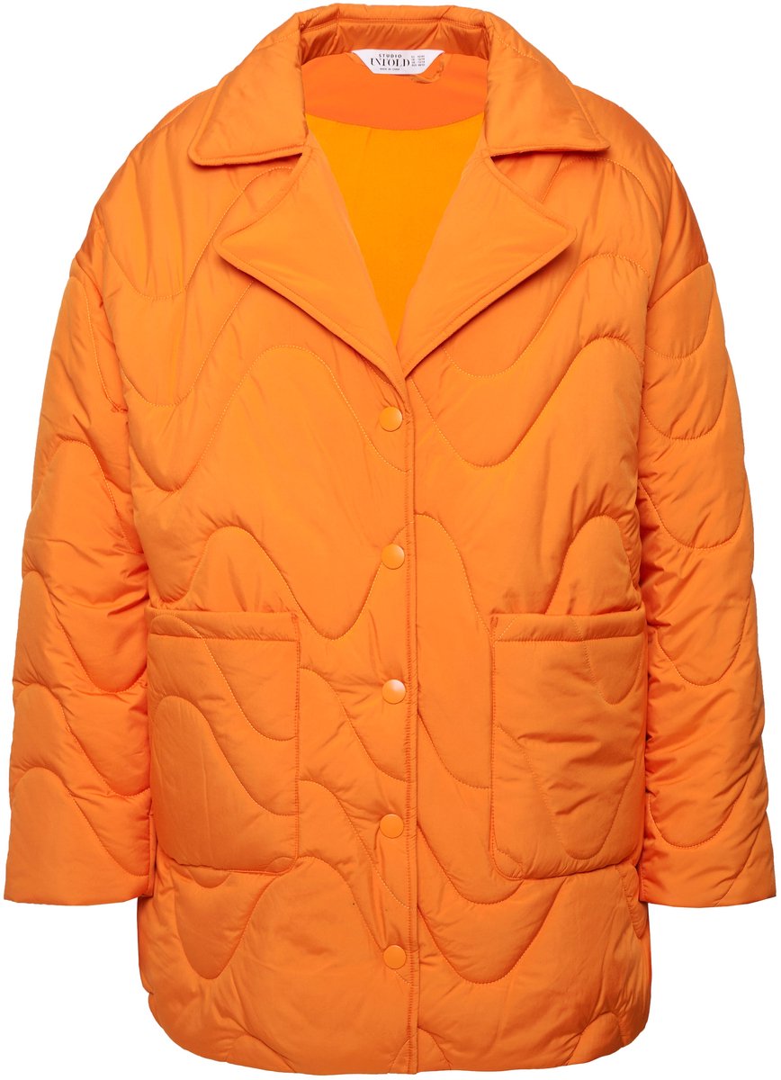 Studio Untold - Dames - Gewatteerde jas loose shap golvend stiksel reverskraag - Oranje - Maat 46+
