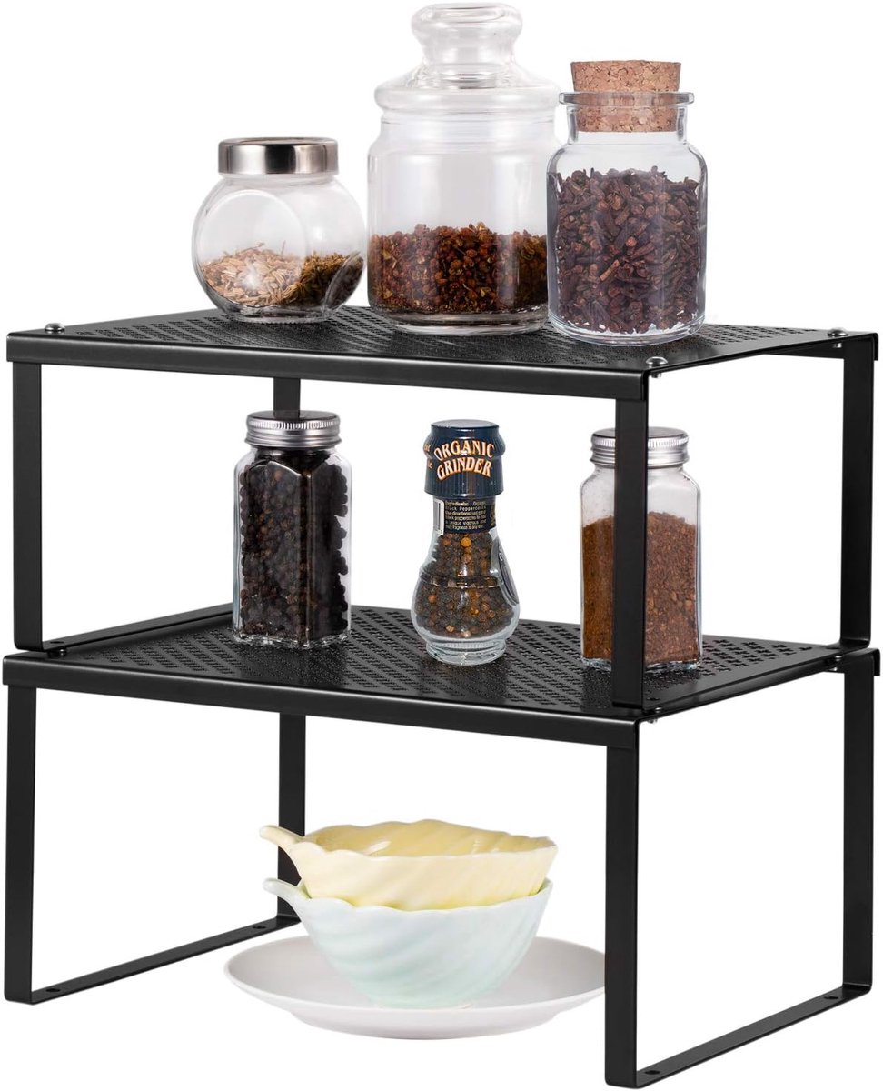 2-Pack Keuken en Badkamer Plank Organizer - Stapelbare en Uitbreidbare Opslagoplossing