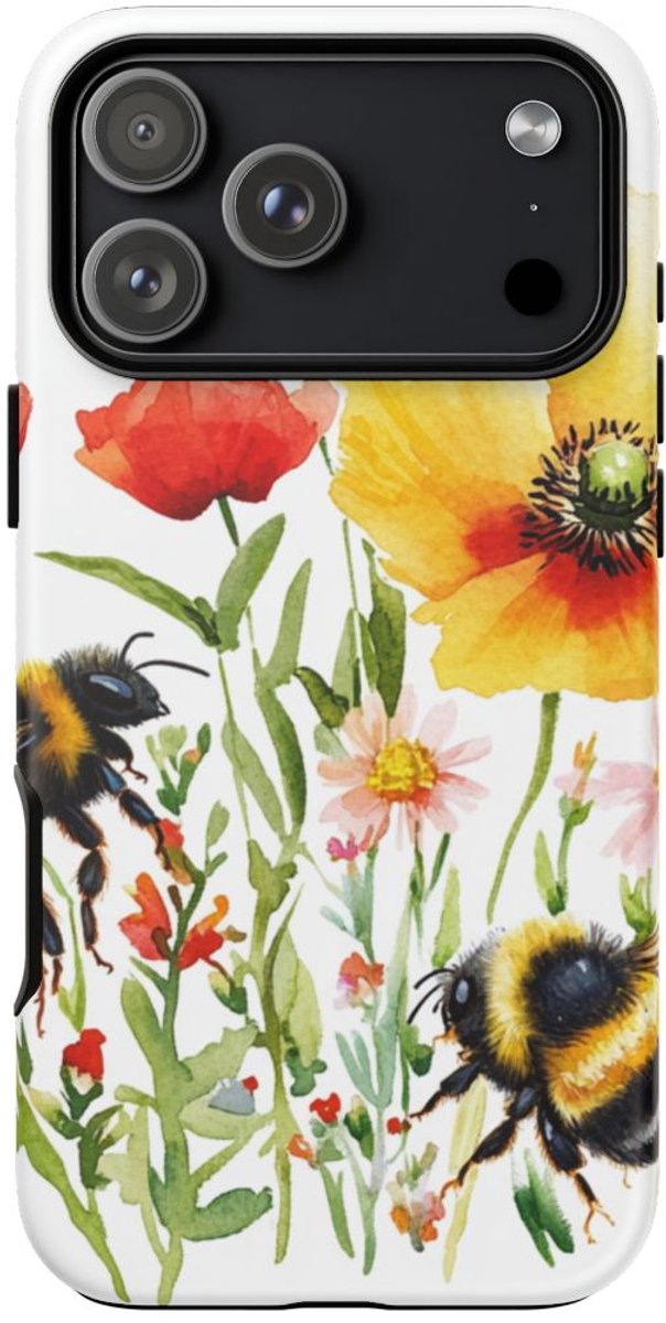 Aquarel Hommels en Wilde Bloemen – Telefoonhoesje Geschikt voor iPhone 17 Pro Max