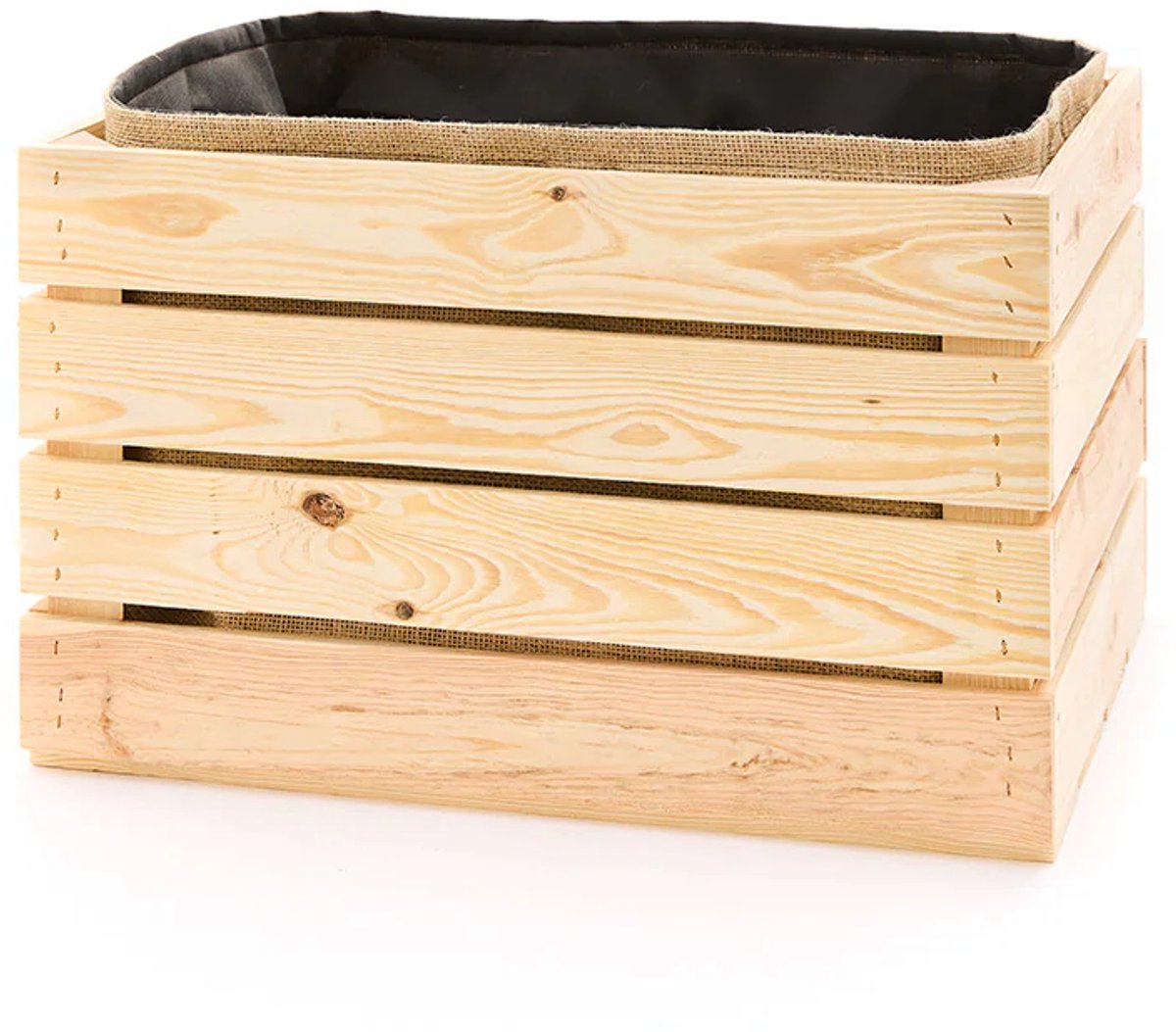 Rustieke houten plantenbak - jute inzet - groot 50 x 40 x 30 cm - duurzaam en natuurlijk voor balkon en tuin