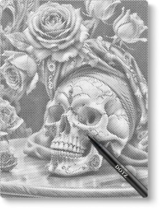 Crâne avec des fleurs | Peinture en pointillé | Peinture par points | 40x50cm (le plus choisi) | Toile lâche | Peinture au Diamond et Peinture par numéro alternative