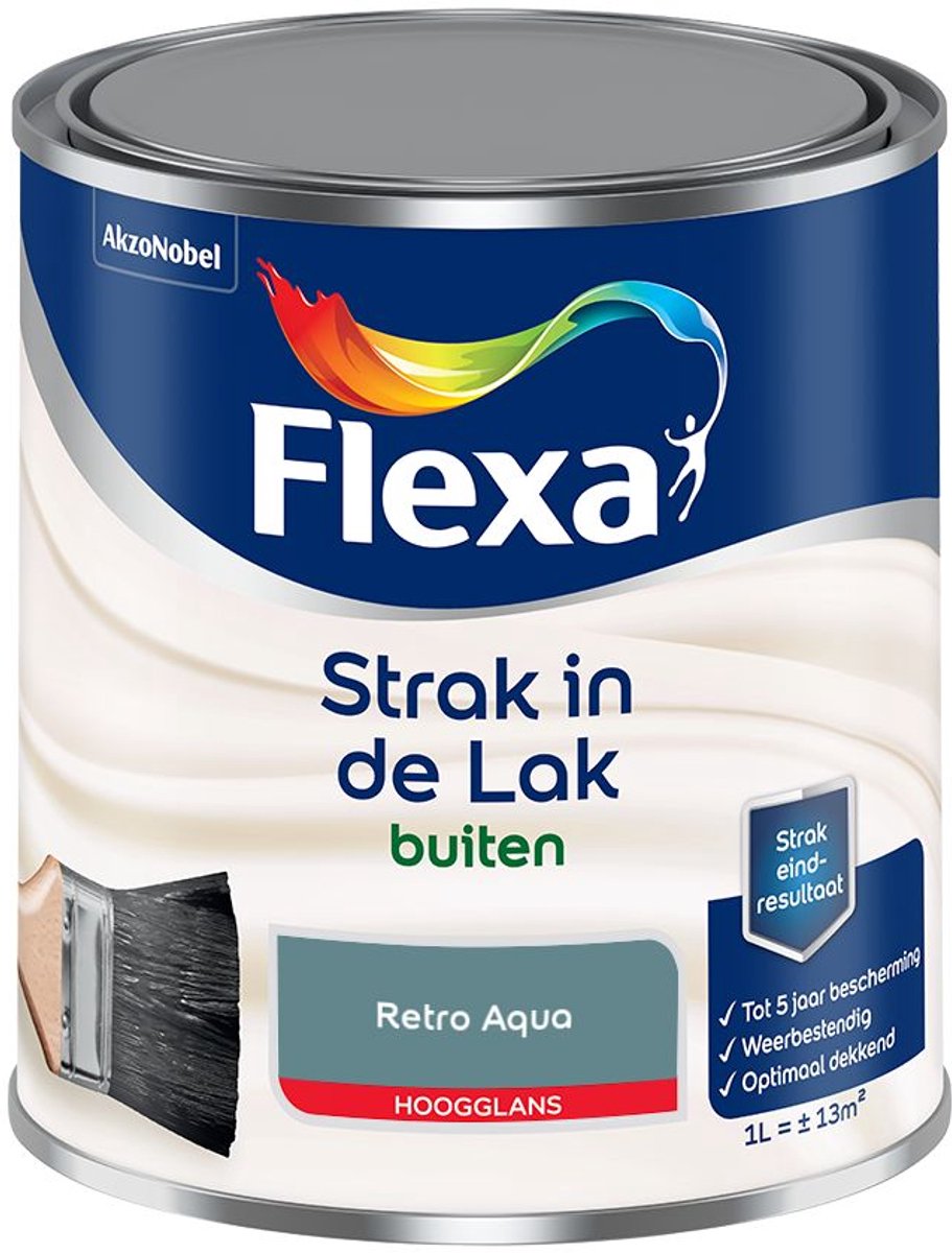 Flexa - Strak in de Lak Buitenlak Hoogglans - Retro Aqua - Mengverf - 1 L