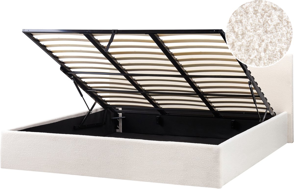 BELIANI ORBEY - Bed met opbergruimte - Gebroken wit - 180 x 200 cm - Bouclé