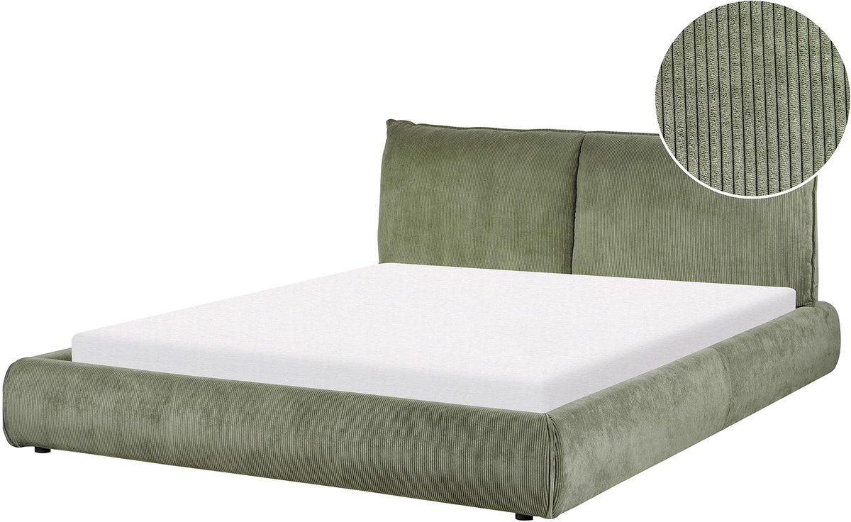 Beliani VINAY - Tweepersoonsbed - Olijfgroen - 160 x 200 cm - Corduroy
