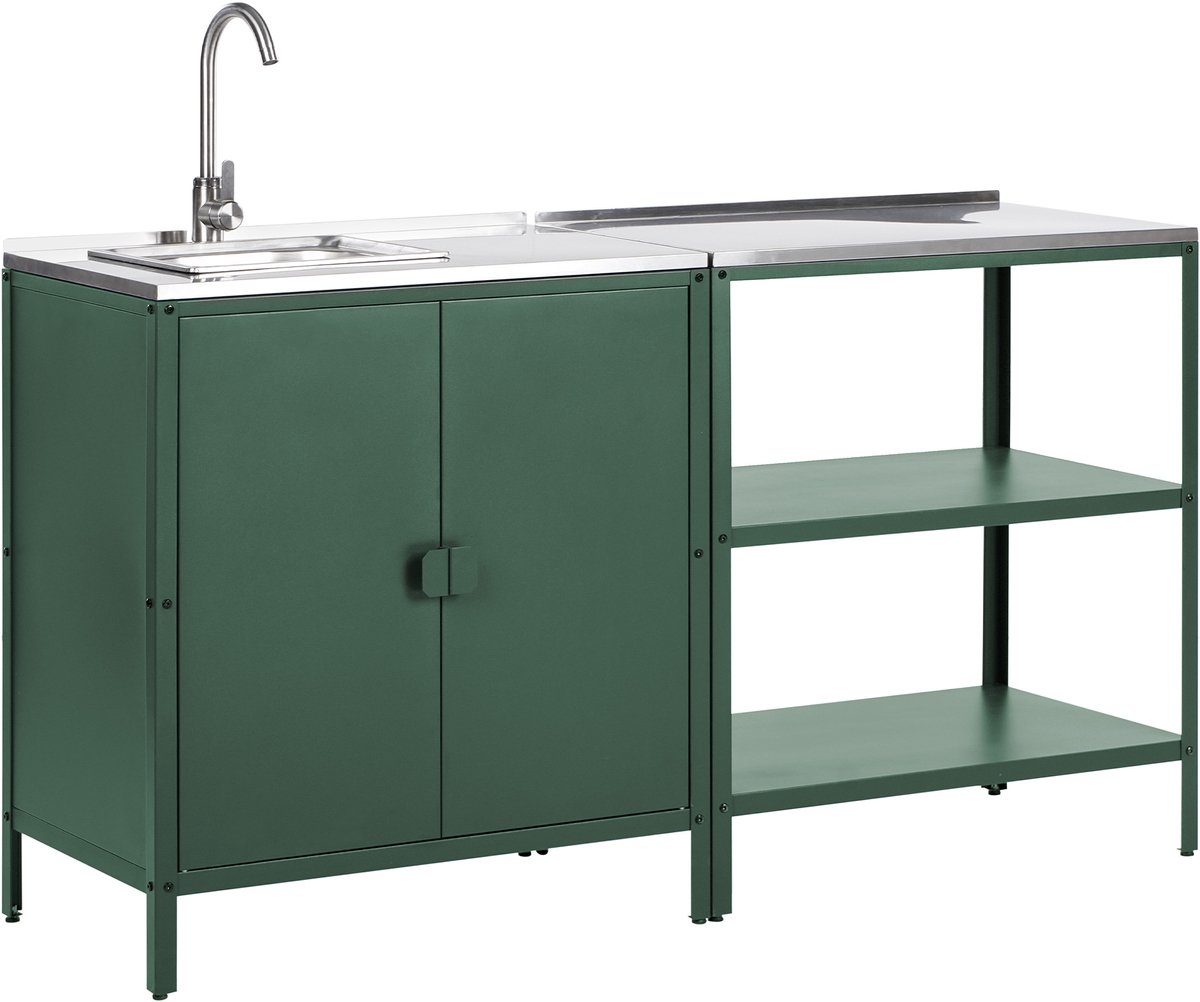 VILAMA - Tuin kookeiland met keukenkast 2-delig - Groen - RVS